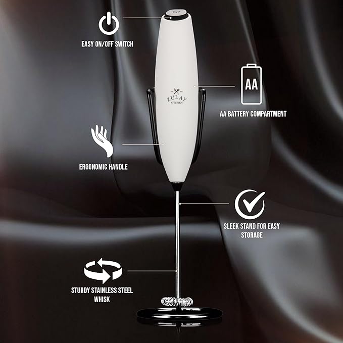 Zulay Kitchen Executive Series Luxury Gift Milk Frother with 4 Duracell Batteries – Handheld Electric Foam Maker for Coffee, Lattes & Hot Chocolate – Deluxe Finish, Ultimate Gift for Coffee Lovers - Image 3