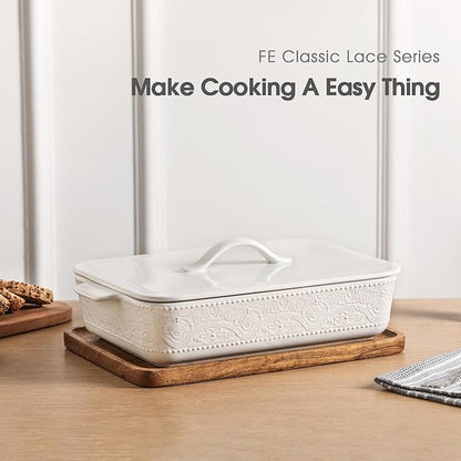 Casserole Dish with Lid, Ceramic 9x13 Casserole Dish for Oven, Rectangular Bakeware, Large Baking Dish with Handles for Holiday Cooking, Roasting, Baking, Oven & Microwave Safe (White) - Image 3