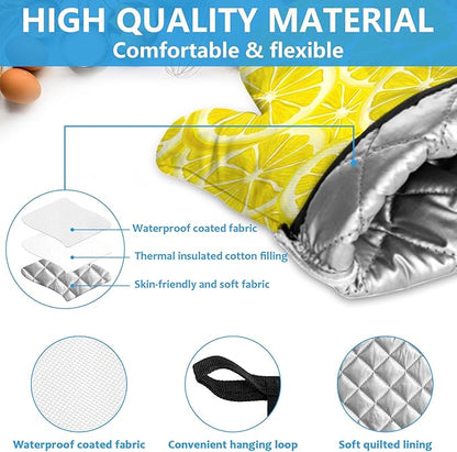 Watercolor Lemon Oven Mitts and Pot Holders Sets Heat Resistant 4Pcs Potholders Oven Gloves Hot Pads for Kitchen Baking Cooking Grilling BBQ