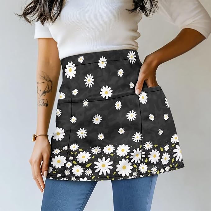 Server Apron with 3 Pockets, Waterproof Oil Waitress Waiter Half Apron for Restaurant Hotel Kitchen Cafe