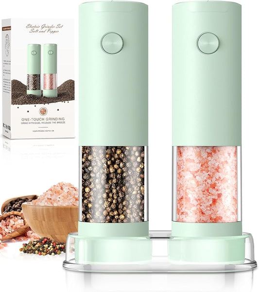 Electric Salt and Pepper Grinder Set Automatic Battery Pepper Mill Shakers Adjustable Coarseness Upgraded Larger Capacity with Led Home and Kitchen Appliances Birthday Gifts for Women Mom by ioion