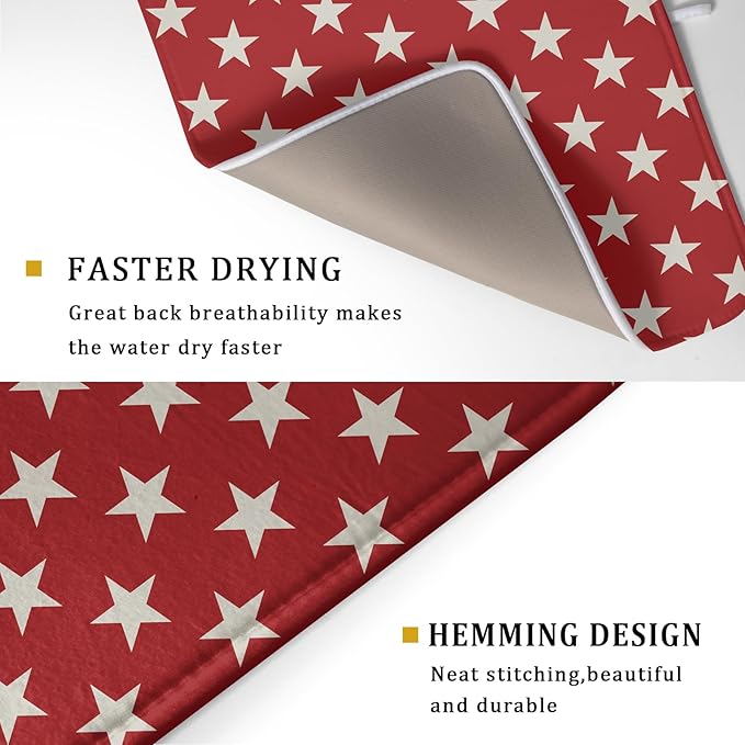 Patriotic July of 4th Red Star Dish Drying Mat for Kitchen Counter 18x24 Memorial Independence Day Absorbent Reversible Microfiber Drying Mats Kitchen Countertop Protector Dishes Drainer Rack Pad - Image 3