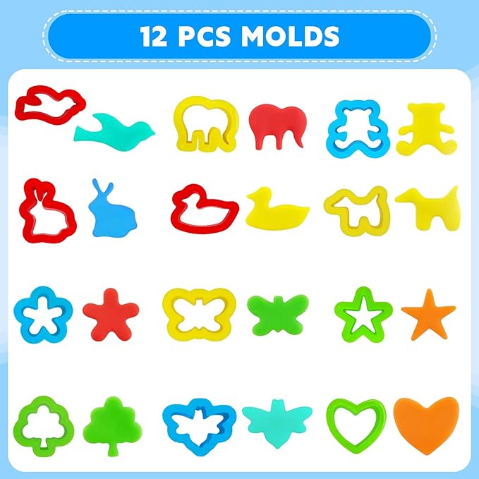 28Pcs Dough and Clay Play Tools Kit for Kids, Modeling Clay Accessories with Animal Cutters, Rolling Pins, Safety Scissors, Dough Extruder & Rollers - Image 4