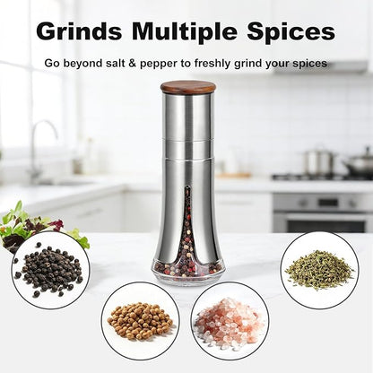 Aelga Pepper Mill - 4oz Stainless Steel Pepper Grinder Manual with 5-Level Adjustable Coarseness, Wood Lid, Silicone Funnel - Image 6