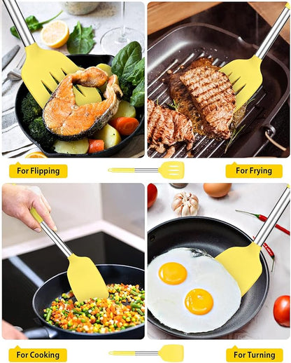 Pack of 2 Silicone Solid Turner, Non Stick Slotted Kitchen Spatulas, High Heat Resistant BPA Free Cooking Utensils, Ideal Cookware for Fish, Eggs, Pancakes(Yellow) - Image 3