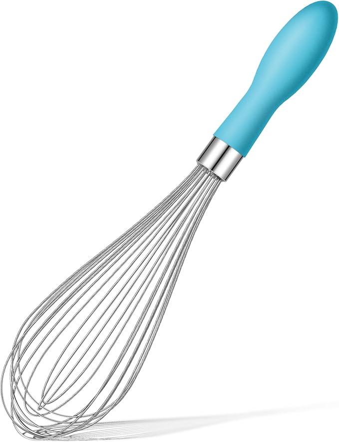 Rainspire 12-Inch Wire Whisk Stainless Steel, Balloon Whisks for Cooking, Wisk Wisking Tool With Soft Silicone Handle, Thick Durable Whisker for Blending, Beating, Whisking, Stirring, Blue by Rainspire