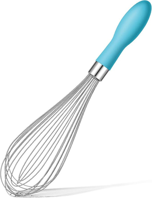 Rainspire 12-Inch Wire Whisk Stainless Steel, Balloon Whisks for Cooking, Wisk Wisking Tool With Soft Silicone Handle, Thick Durable Whisker for Blending, Beating, Whisking, Stirring, Blue by Rainspire