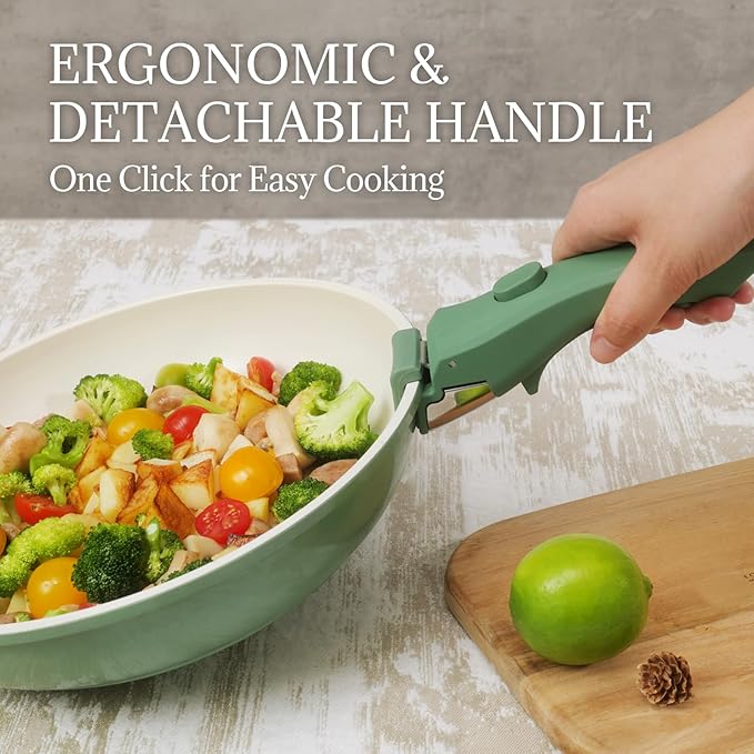 Ceramic Cookware Set Non Stick 8Pcs Pots and Pans Set Detachable Handle Induction Kitchen Cooking Set with Frying Pans Oven Dishwasher Safe, PFAS/PFOA Free, Forest Green - Image 4