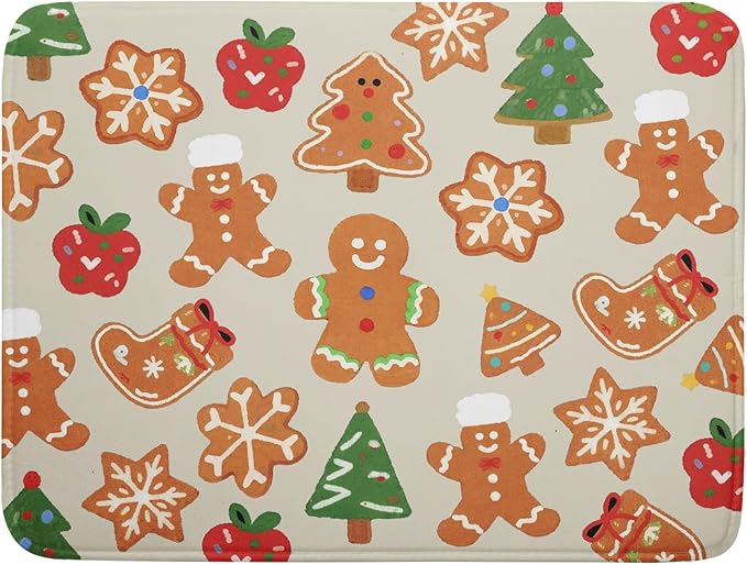 Christmas Dish Drying Mat for Kitchen Counter 18x24 Cute Gingerbread Themed Winter Xmas Holiday Absorbent Reversible Microfiber Drying Mats Kitchen Countertop Protector Dishes Drainer Rack Pad by Aytipun