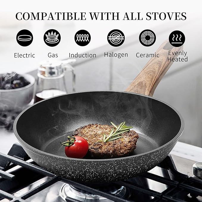 Frying Pan Nonstick - 9.5 Inch Frying Pan,Non Stick Skillet Egg Omelette Pan, Black Nonstick Non Toxic Cooking Pan,Oven Safe, Induction Compatible, PFOA Free - Image 4