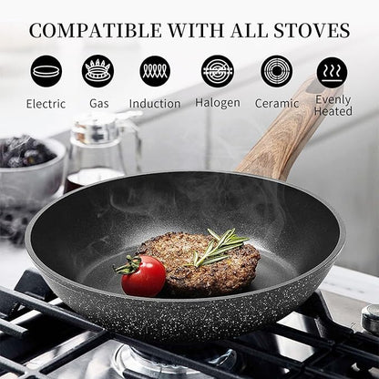 Frying Pan Nonstick - 9.5 Inch Frying Pan,Non Stick Skillet Egg Omelette Pan, Black Nonstick Non Toxic Cooking Pan,Oven Safe, Induction Compatible, PFOA Free - Image 4
