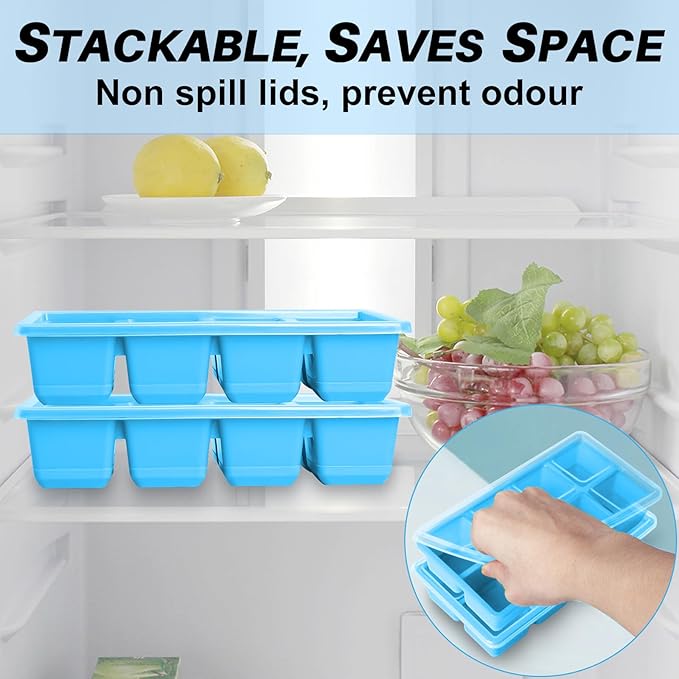 Large Ice Cube Trays with Lid, Jrisbo 2 Pack Stackable Silicone Ice Cube Molds for Freezer, Easy Release 16 Big Square Ice Trays for Whisky Cocktails (Pure Pink) - Image 4