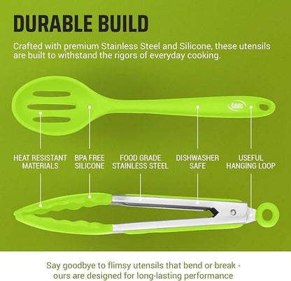 Kaluns Silicone Kitchen Utensils Set 24 Pcs Silicone Cooking Utensils Set - Can Opener, Masher, Turner, Spatula 446°F Heat Resistant Non-Stick - Premium Silicone and Stainless Steel Utensil Set