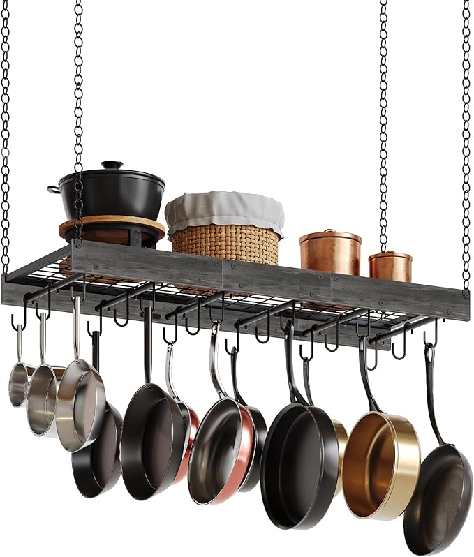 CHOEZON Hanging Pot Rack, 35.4" L x 13" W Ceiling Pot Hanger, Industrial Style Pot Rack, Wall Mounted Pot Hanger for Kitchen, Pot and Pan Hanging Rack, with Hooks, Charcoal Black and Black TPR12BCC1 - Image 8