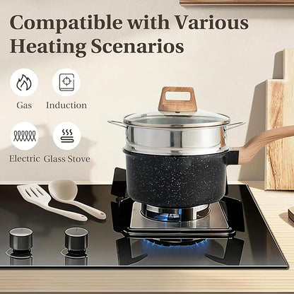 25 Pcs Pots and Pans Set, Nonstick & Non-Toxic Healthy Pots and Pans, Heat-Resistant Handles, Induction Cookware Sets with Frying Pans, Black