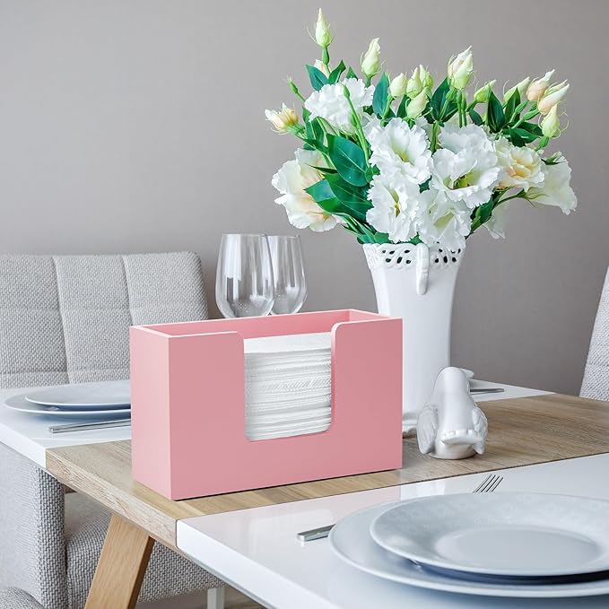 Paper Towel Dispenser Countertop, Wooden Bathroom Paper Towel Holder, Pink Napkin Holder for Kitchen, Countertop Multifold C-Fold, Z-Fold, Trifold Paper Hand Towel Dispenser for Bathroom Toilet - Image 7