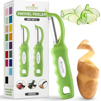 Spring Chef Premium Green Swivel Vegetable Peeler Set of 2, Stainless Steel Apple Peeler for Kitchen with Soft Grip Handle, Dishwasher Safe, Perfect for Potato, Carrot, Veggie, Fruit, Apple, Mango by SpringChef