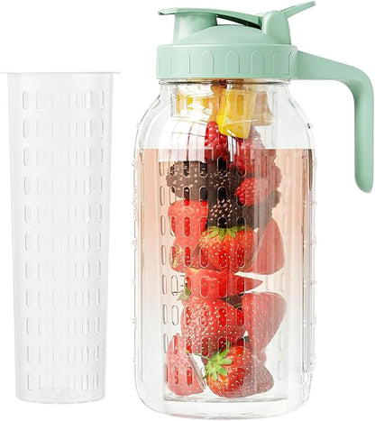 JunVpic Glass Mason Jar Pitcher, 64oz (2 Quart) Wide Mouth Jug with Dual Leak-Proof Pour Spout, Handle Lid for Fruit Drinks, Cold Brew Coffee, Ice Beverage, Iced Juice, Lemonade, Sun Tea Container by Junvpic