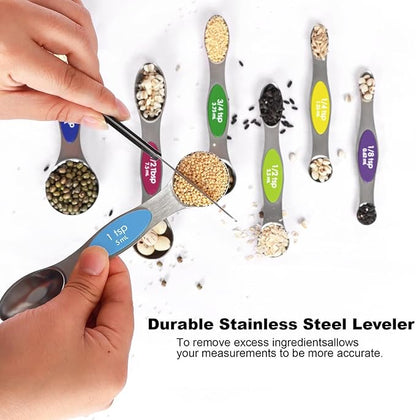 Magnetic Measuring Spoons Set Stainless Steel with Leveler, 9pcs Multicolors Measuring Cups Set for Baking, Measuring Cups and Spoon Set Kitchen Gadgets Apartment Essentials Fits in Spice Jars - Image 4