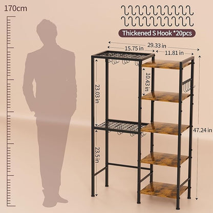 5-Tier Pot and Pan Organizer Rack with Hooks, Heavy-Duty Kitchen Storage Shelf for Cookware, Dishes, and Utensils, Freestanding Metal Pot Rack Organizer for Kitchen, Pantry, or Dining Room - Image 4