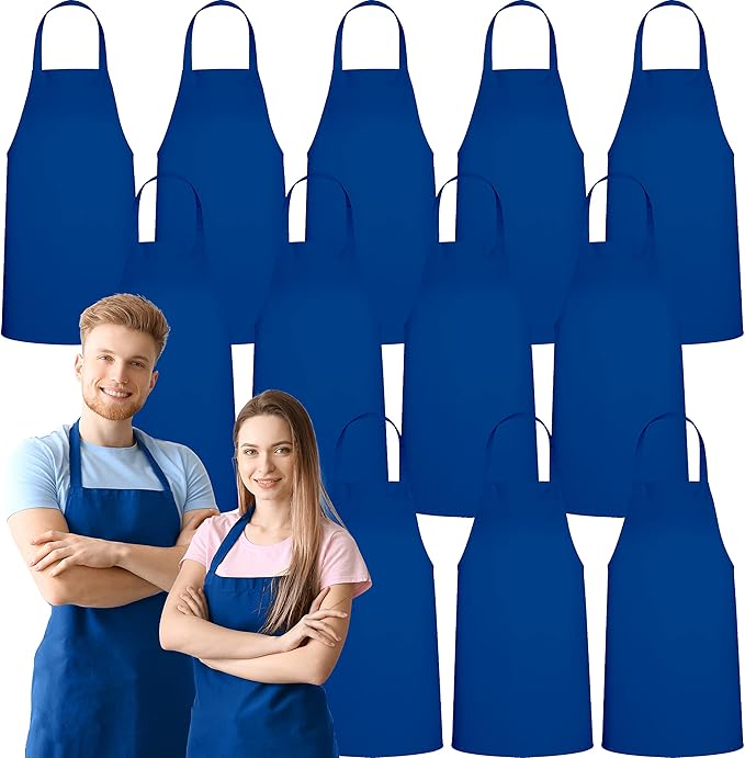 GREEN LIFESTYLE 12 Pack Professional Chef Apron – Grilling Aprons for Men, Waterproof Cooking Apron for BBQ, Work or Restaurant Use, Kitchen Aprons for Women – Royal Blue, No Pockets by GreenLifeStyle