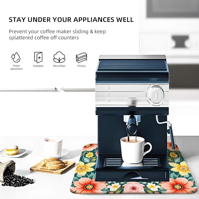 Large Blue Floral Spring Dish Drying Mat for Kitchen Counter 18x24 Microfiber Absorbent - Foldable, Non-Slip, Compact Kitchen XL Drying Mats for Dishes, Countertops, and Cookware - Image 4