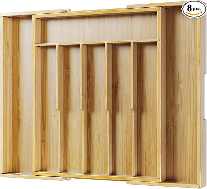 Kitsure Silverware Organizer - Expandable Bamboo Kitchen Drawer Organizer for Cooking Utensils and Cutlery, Sturdy & Thickened Kitchen Organizers and Storage Solution, X-Large, Natural by Kitsure