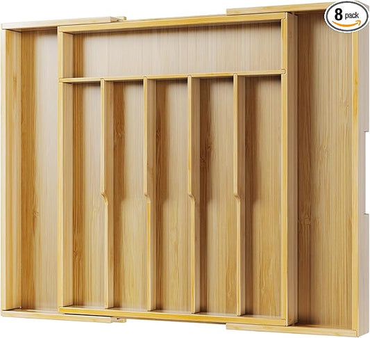 Kitsure Silverware Organizer - Expandable Bamboo Kitchen Drawer Organizer for Cooking Utensils and Cutlery, Sturdy & Thickened Kitchen Organizers and Storage Solution, X-Large, Natural by Kitsure