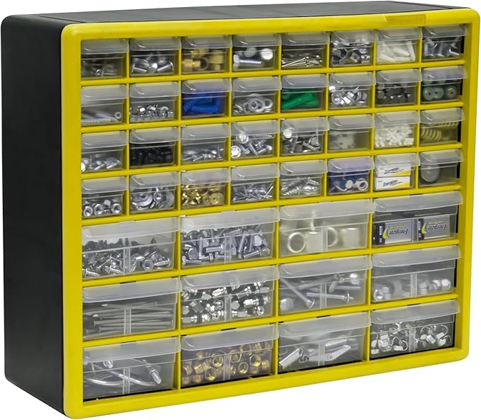 Akro-Mils 44-Drawer Plastic Drawer Storage Cabinet for Garage Organization, Bead Organizer, Building Bricks Storage, Teacher Toolbox, Makeup Organizer, 20" W x 6" D x 16" H, 10144 Yellow - Image 8