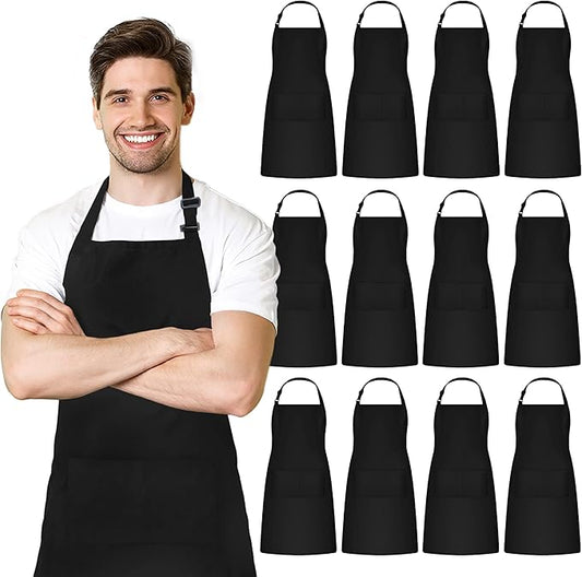 Adjustable Bib Apron 100% Polyester Kitchen Aprons Waterdrop Resistant Aprons with Adjustable Strap, Pockets & Long Ties
