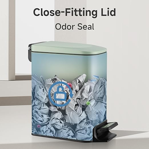 TIPGO Slim Bathroom Trash Can with Lid Soft Close, 6 Liter / 1.6 Gallon Stainless Steel Garbage Can with Removable Inner Bucket, Step Pedal, Small Trash Cans for Bedroom, Office, Kitchen (Green) - Image 6