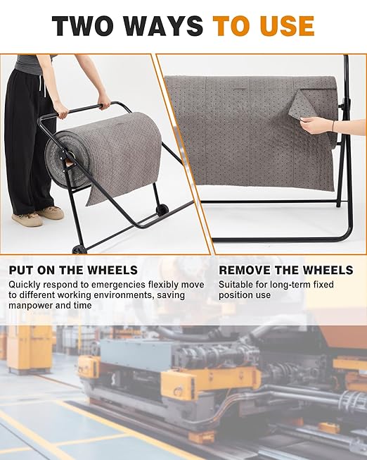 Blulu Adjustable/Mobile Mat Roll Holder with Wheels Oil Absorbent Pads Holder Portable Mat Dispenser Utility Cart Accessories for Workshop Garage Factory, Easy to Move(Adjustable Style)