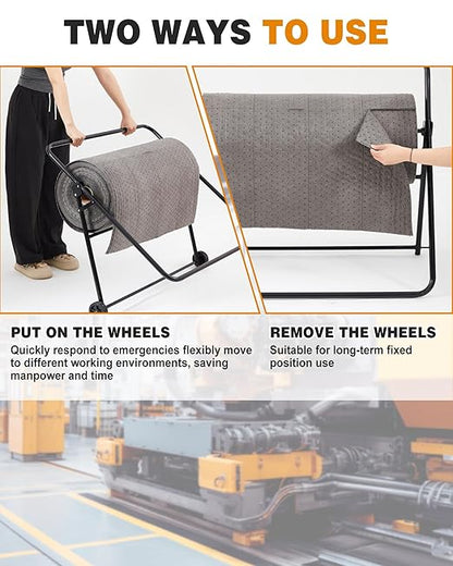 Blulu Adjustable/Mobile Mat Roll Holder with Wheels Oil Absorbent Pads Holder Portable Mat Dispenser Utility Cart Accessories for Workshop Garage Factory, Easy to Move(Adjustable Style)