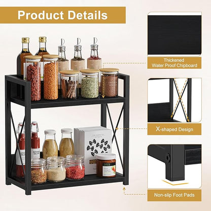 Giikin Kitchen Countertop Organizer, 2 Tier Coffee Bar Organizer, Black Spice Rack for Counter, Kitchen Counter Shelves, Particleboard, Large Size (15.8" L x 7.9" W x 15.8" H), Black - Image 4