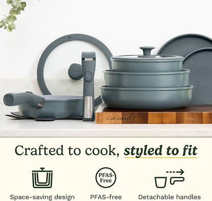 Cuisinart 13-Pc, ClickSmart Nonstick Detachable Handle Ceramic Cookware, Pots and Pans Set, Stackable Space-Saving Design, Compatible with All Stovetops, Induction & Oven Safe, PURELYCERAMIC - Image 2