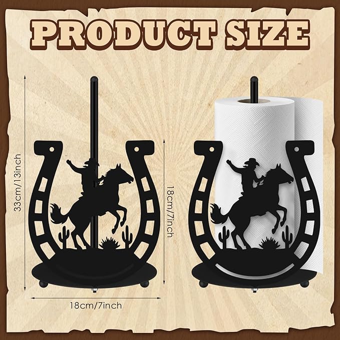 Horseshoe Western Paper Towel Holder Black Metal Farmhouse Napkin Holder Rustic Paper Towel Stand Kitchen Decor Accessories for Derby Horse Racing Decorations Western Farmhouse Decor