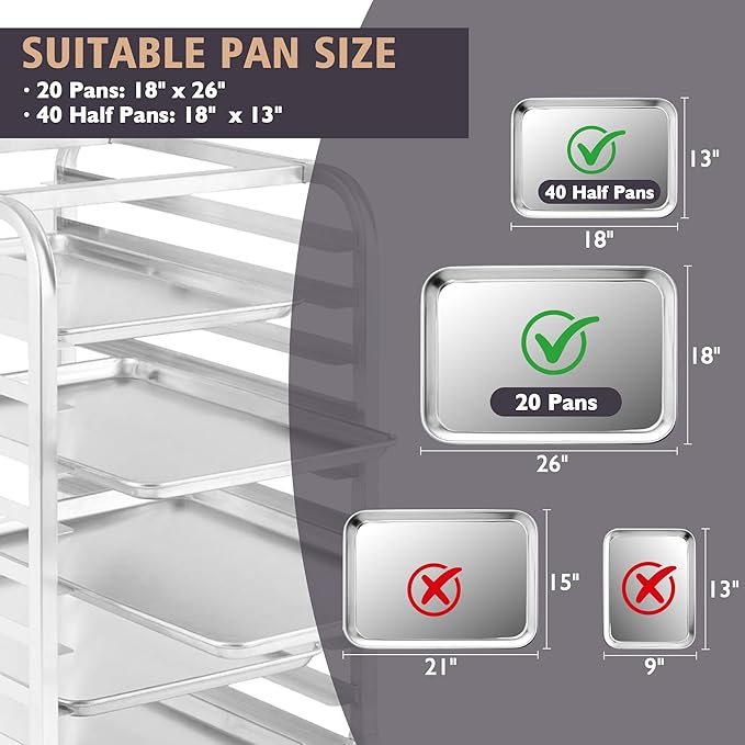 Bun Pan Rack, 20 Tier Bakery Rack with Wheels, Aluminum Sheet Pan Rack & Speed Rack for Full/Half Sheets, 26x20x70, for Home and Kitchen, Restaurant - Image 4