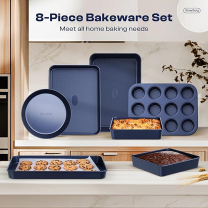 Baking Pans Set 8-Piece Bakeware Sets, Baking Sets for Cooking Nonstick Oven Pan Set, Baking Sheet Set, Cookie Sheets for Baking, Muffin Pan, Ceramic Coated Blue - Image 7