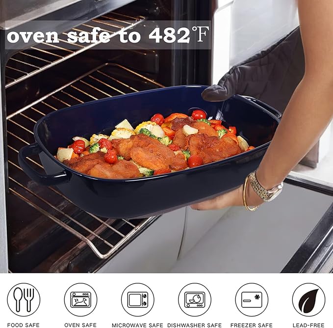 6 Quart Large Rectangular Baking Dish, 16x11 Inches Ceramic Baking Pan Casserole Dish for Cooking,Kitchen and Daily Use, Safe for Oven Microwave Refrigerator Disinfection Cabinet and Dishwasher,Blue - Image 5