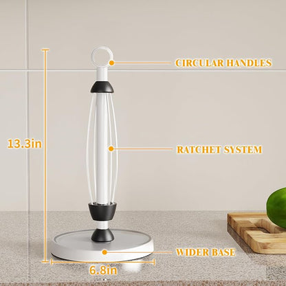White Paper Towel Holder Countertop, White Kitchen Accessories Decor, One-Handed Tear, Stainless Steel, Weighted Base, Paper Towel Holder Stand with Ratchet System for Kitchen Farmhouse Essentials