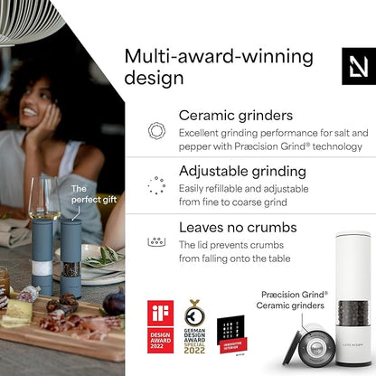 LARS NYSØM Salt and Pepper Grinder Set Manual, Stainless Steel Salt and Pepper Mills with Adjustable Ceramic Grinder I Design Spice Shakers (Pure White) - Image 2
