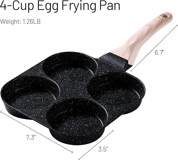 CAROTE Egg Pan Omelette Pan, 4-Cup Nonstick Granite Omelette Skillet - Pancake Pan and Healthy Egg Cooker Suitable for Gas Stove & Induction Cookware, Black - Image 2
