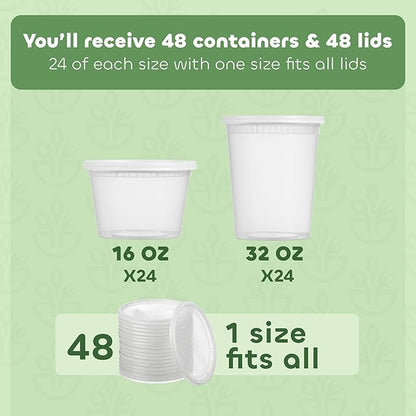 JoyServe 48 Sets Deli Containers with Lids – 16oz & 32oz – Leak Proof, Microwaveable, Dishwasher & Freezer Safe – Plastic Food Storage & Soup Containers - Image 2