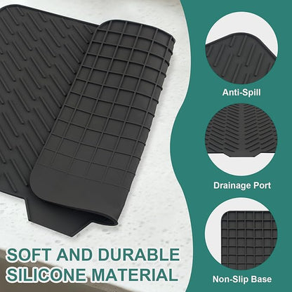 Silicone Dish Drying Mat 23x17,Food-Grade Silicone,Easy Clean Pad for Countertop Protection,Heat Resistant,Easy Clean,Non-Slip Drain Pad with Built-in Drain,Multi-Functional Use,Black - Image 4