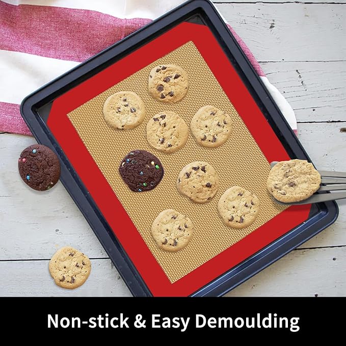 Small Silicone Baking Mats, Set of 4,11-4/5x8-1/4 Inch Quarter Sheet Size, Non Stick, BPA Free, 1/4 Baking Sheet Pan Liner for Cookies, Macaron, Bread, Pastry, Toaster (Red) - Image 3