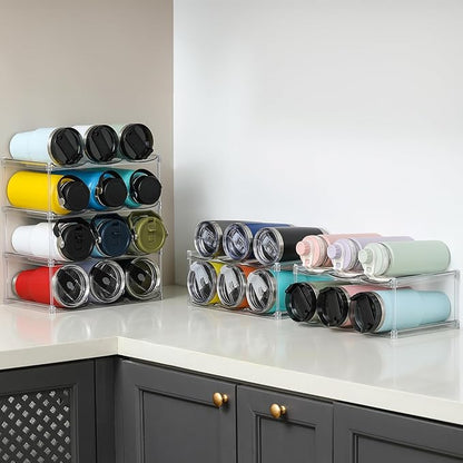 LARGER Compartment - Stackable Water Bottle Organizer Holder - for Stanley & Others' Large Tumbler - Clear Wine Rack, Cup Bottle Holder for Cabinet Home Countertop Fridge Pantry Shelf, 4 Tier Hold 12 - Image 7