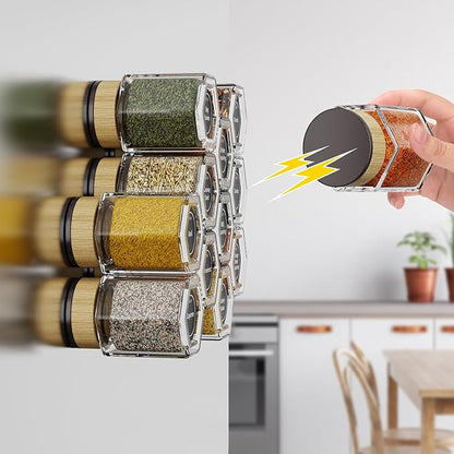 vetacsion set of 12 magnetic glass spice tins with 180 seasoning label stickers - Image 3