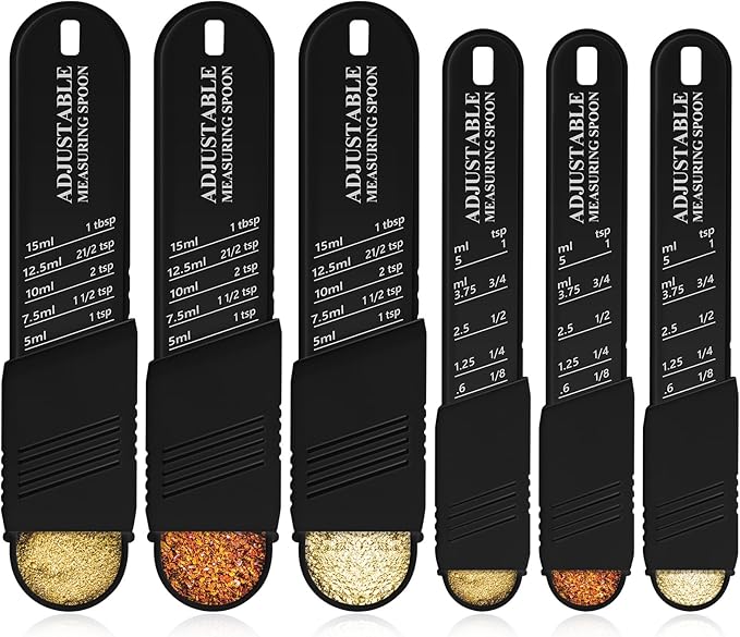 6 Pcs Adjustable Measuring Spoon Plastic Tablespoon and Teaspoon Set Baking Cooking Spoon Set for Chef Measuring Metering Kitchen Dry Liquid Ingredients Powder, 2 Sizes(Black) by Meanplan