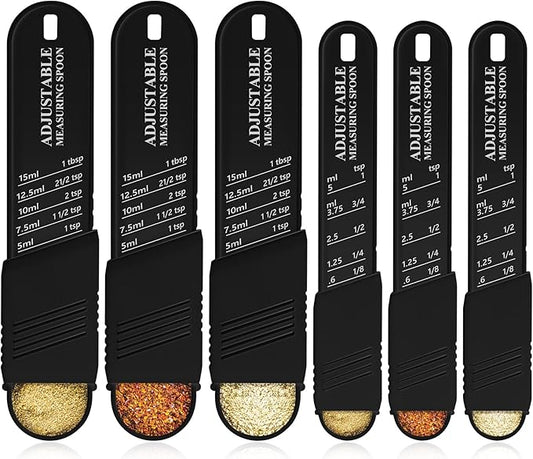 6 Pcs Adjustable Measuring Spoon Plastic Tablespoon and Teaspoon Set Baking Cooking Spoon Set for Chef Measuring Metering Kitchen Dry Liquid Ingredients Powder, 2 Sizes(Black) by Meanplan