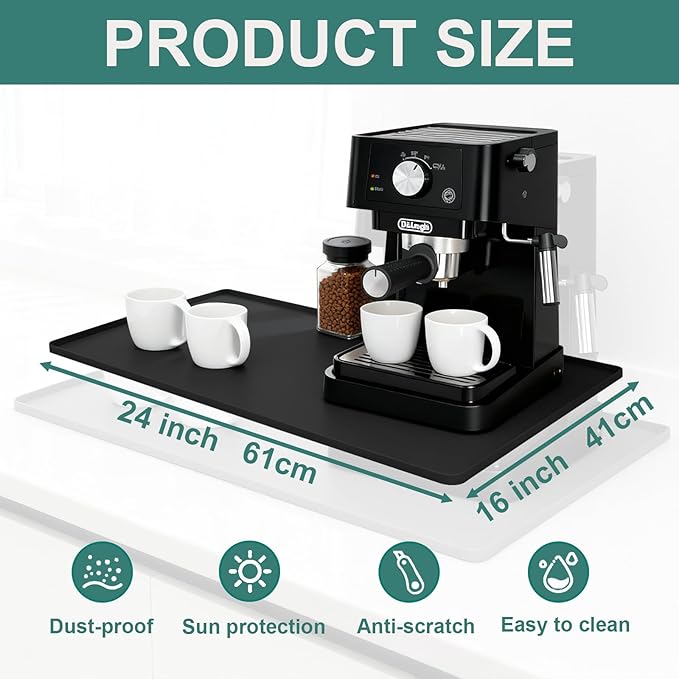 Silicone Coffee Mat, 24"X16" Heat-Resistant,Eco-friendly,Hygienic Drying Pad,Leak-Proof and Non-Slip,Removable Silicone Mat with Concave and Convex Design,（Black 24X16） - Image 3